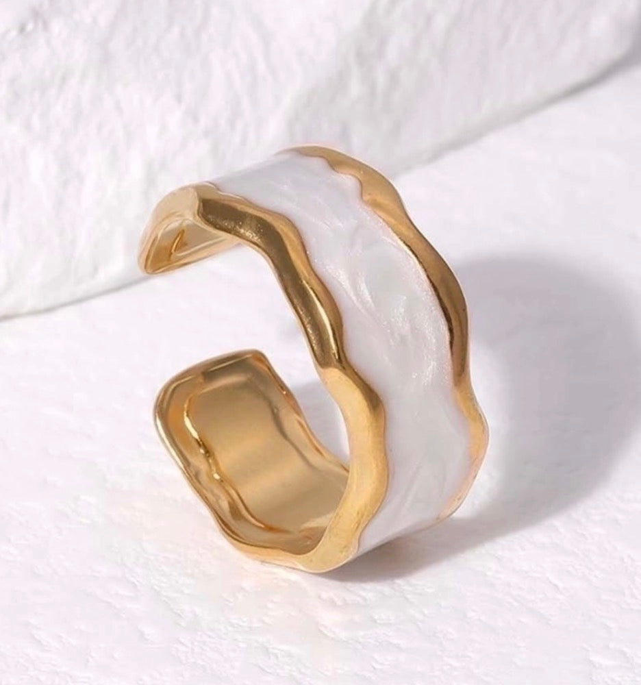 WHITE ENAMEL RING, GOLD PLATED