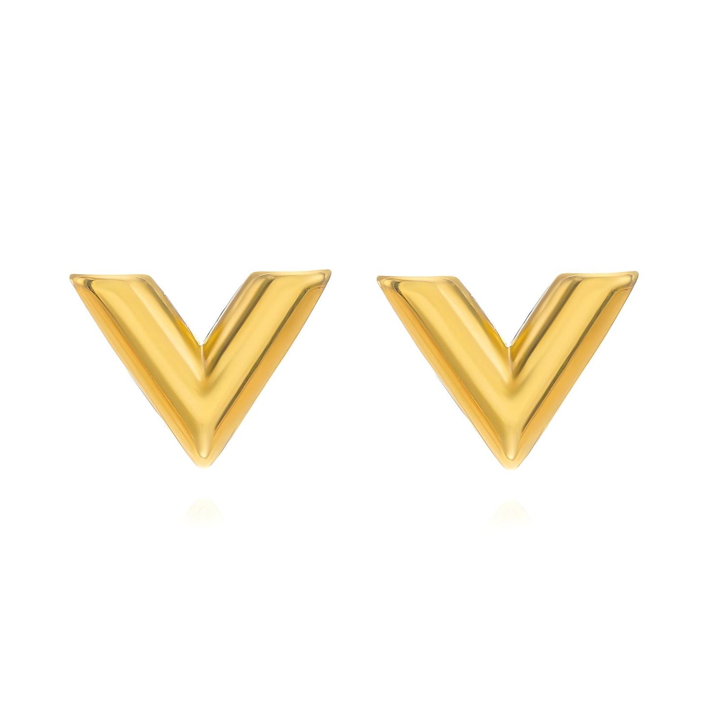 "V" EARRINGS, 18K GOLD PLATED STEEL