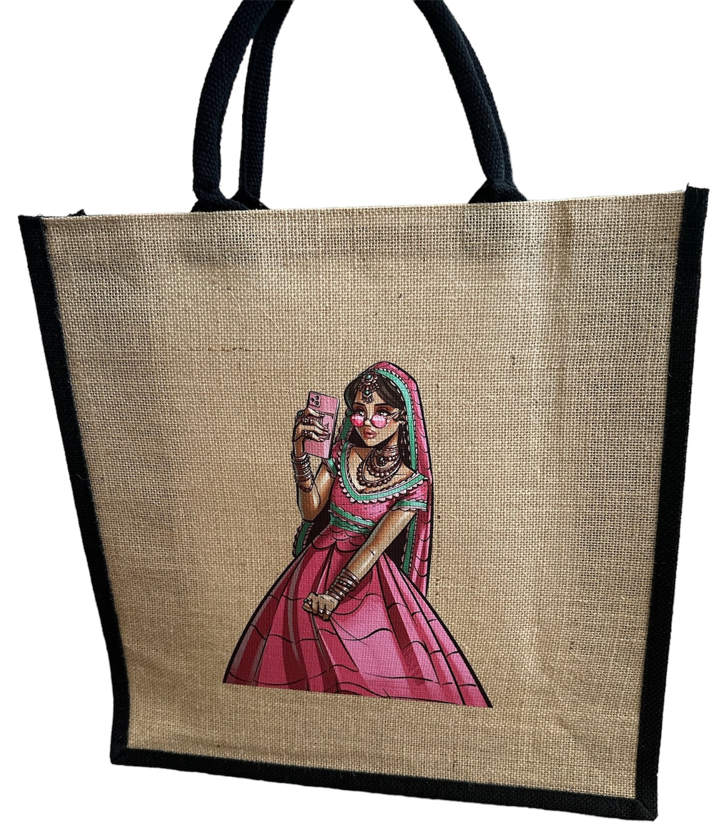 Natural Jute Black Trim Bags with Luxury Padded Hand