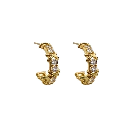 EARRINGS COPPER PLATED STEEL ZIRCON STONE