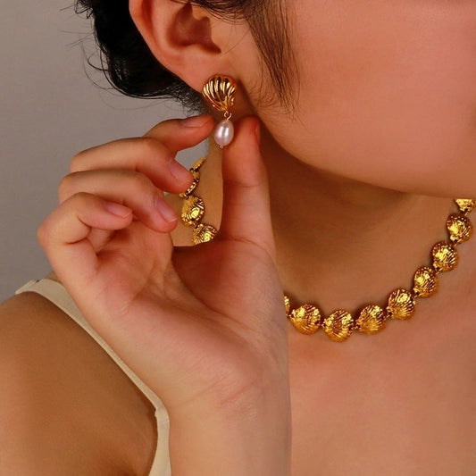 EARRINGS, 18K GOLD PLATED STEEL